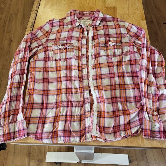 Aeropostale Pink Plaid Flannel Button Down Collared Shirt XL 20" P2P - Picture 1 of 8